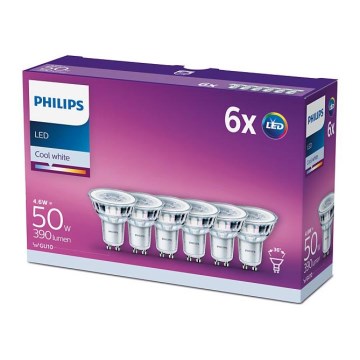 Pack de 6 bombillas LED Philips GU10 4,6W 230V 4000K