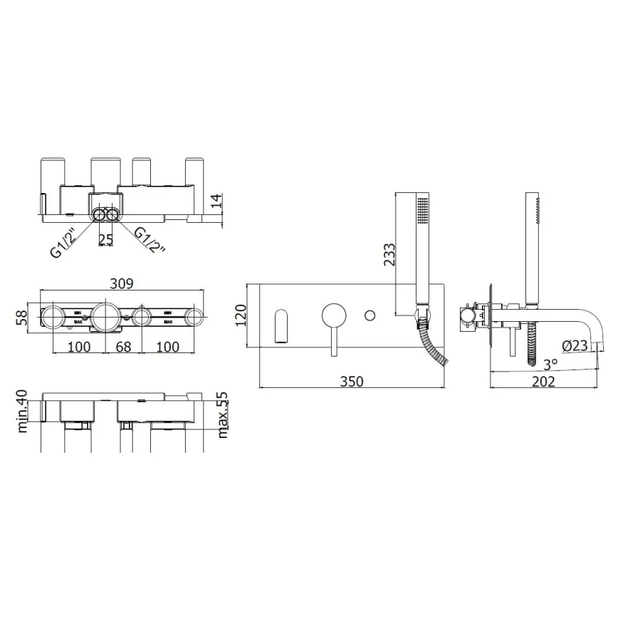 Paffoni - Conjunto de grifería para bañera LIGHT cromo pulido