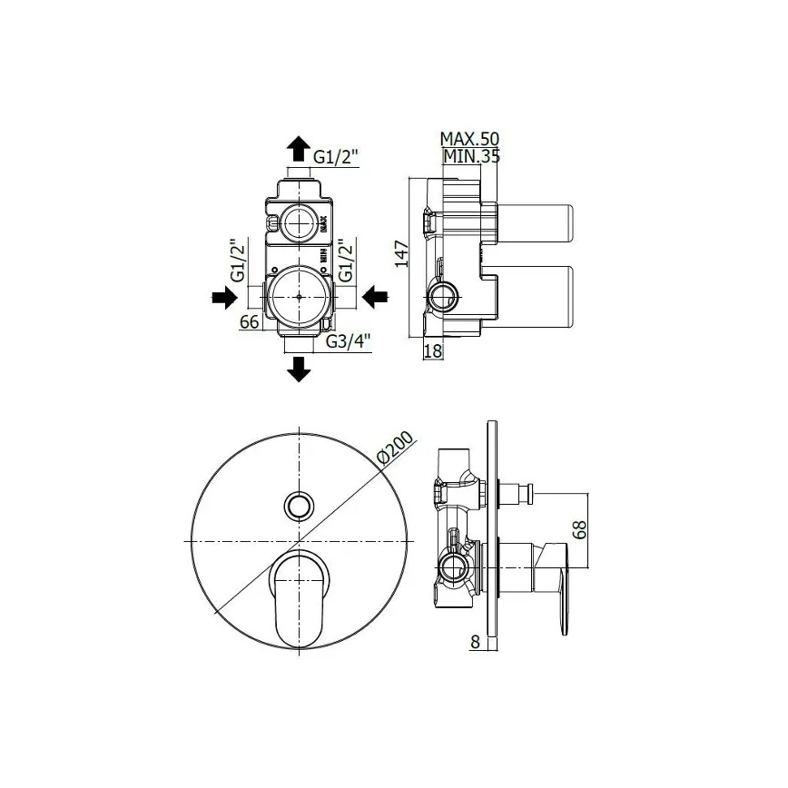 Paffoni - Grifo de bañera para empotrar CANDY cromo brillante