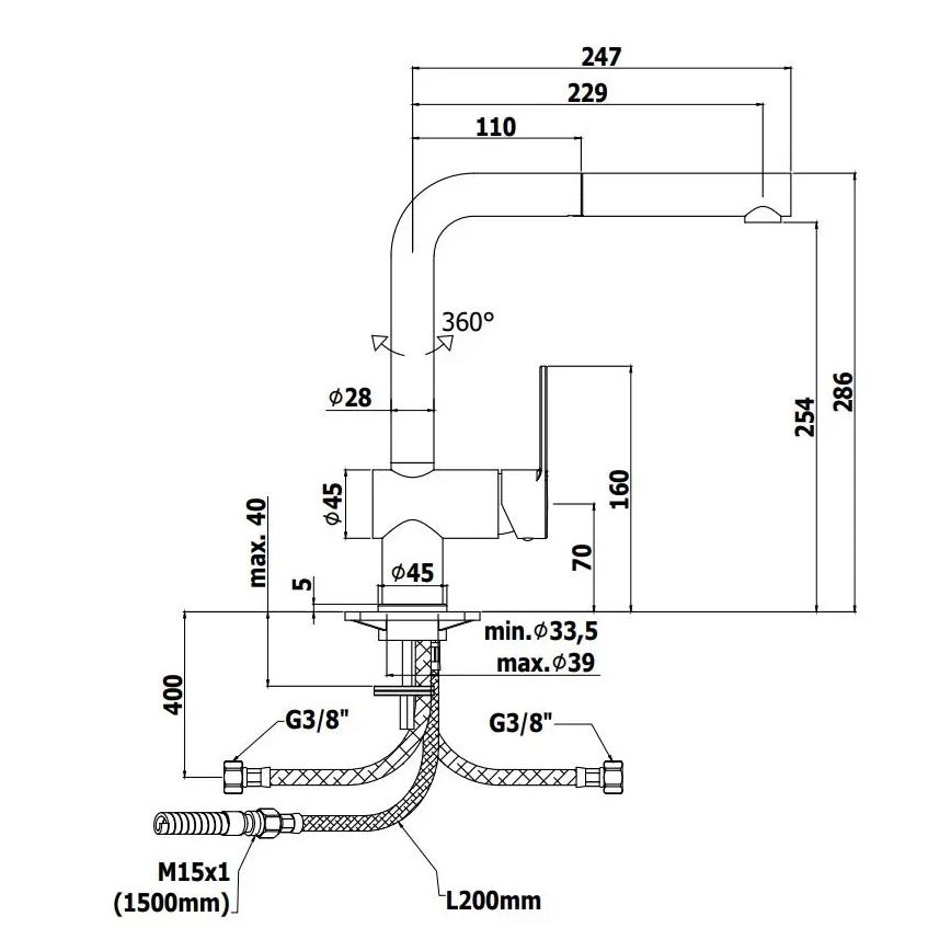 Paffoni - Grifo de cocina con caño extraíble RINGO negro