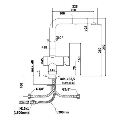 Paffoni - Grifo de cocina con ducha extraíble RINGO 29,2 cm negro