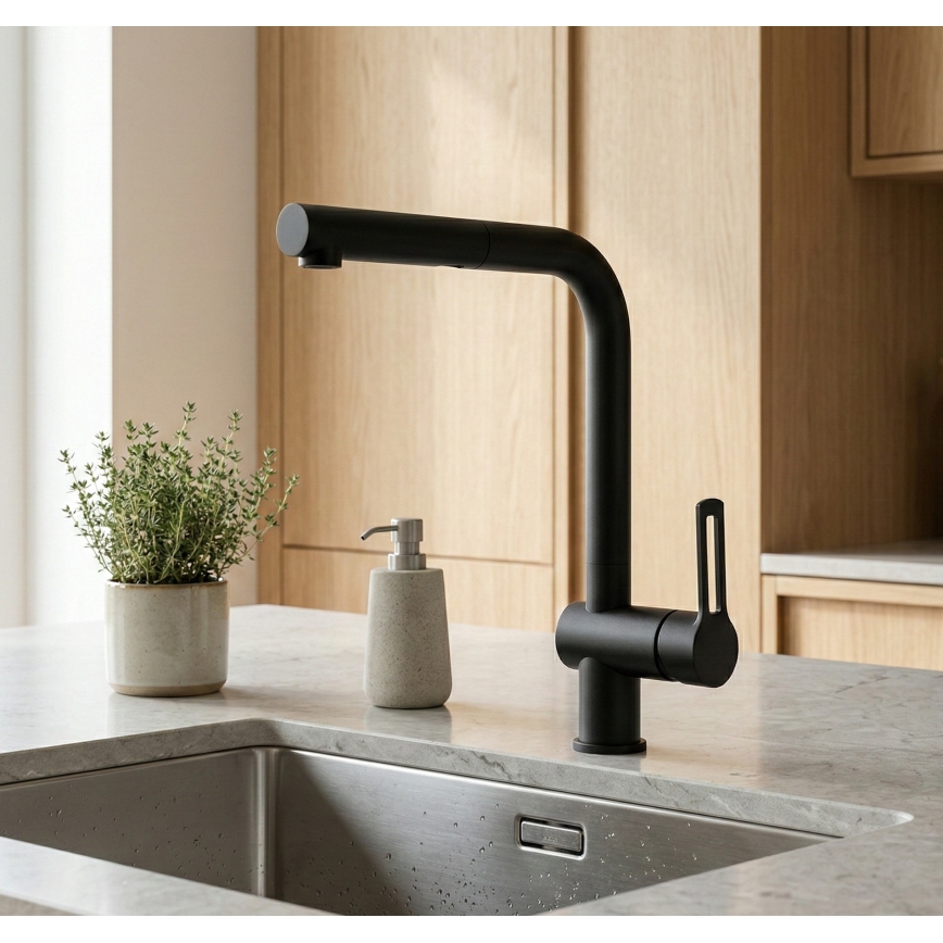 Paffoni - Grifo de cocina con ducha extraíble RINGO 29,2 cm negro