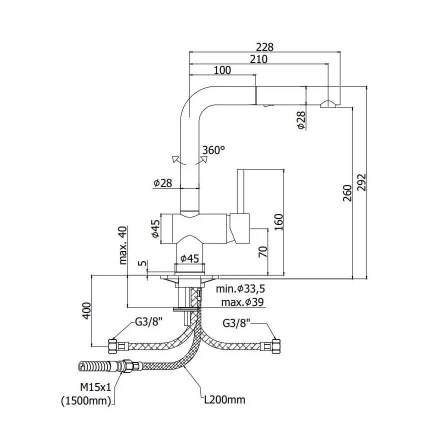 Paffoni - Grifo de cocina LIGHT con rociador extraíble, 29,2 cm, negro