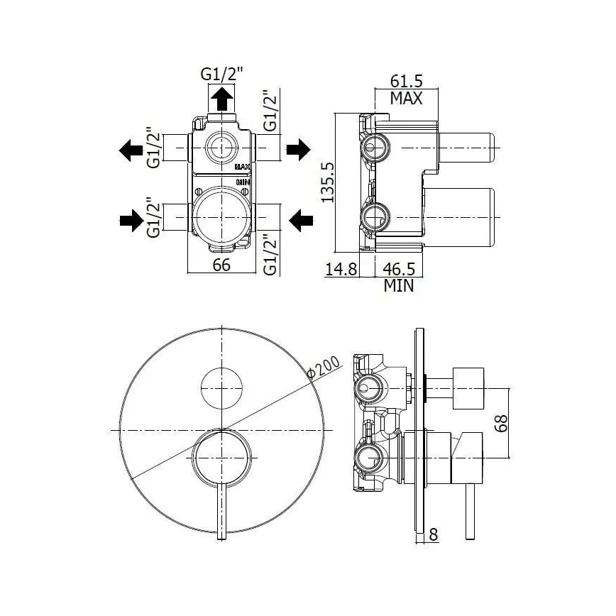 Paffoni - Grifo de ducha para instalación empotrada LIGHT negro