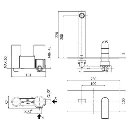 Paffoni - Grifo de lavabo empotrado TANGO, acero inoxidable