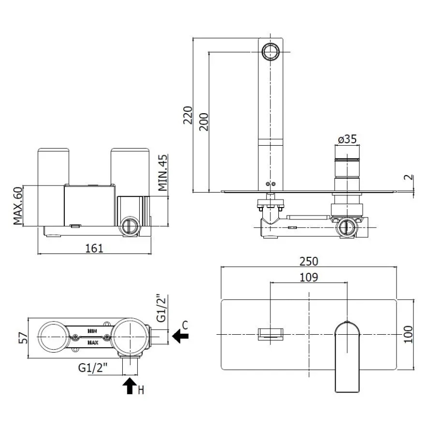 Paffoni - Grifo de lavabo empotrado TANGO, acero inoxidable