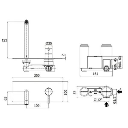 Paffoni - Grifo de lavabo LIGHT para instalación empotrada, acabado dorado