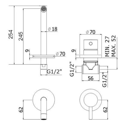 Paffoni - Grifo de lavabo para instalación empotrada LIGHT, acero inoxidable