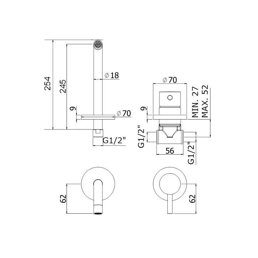 Paffoni - Grifo de lavabo para instalación empotrada LIGHT, acero inoxidable