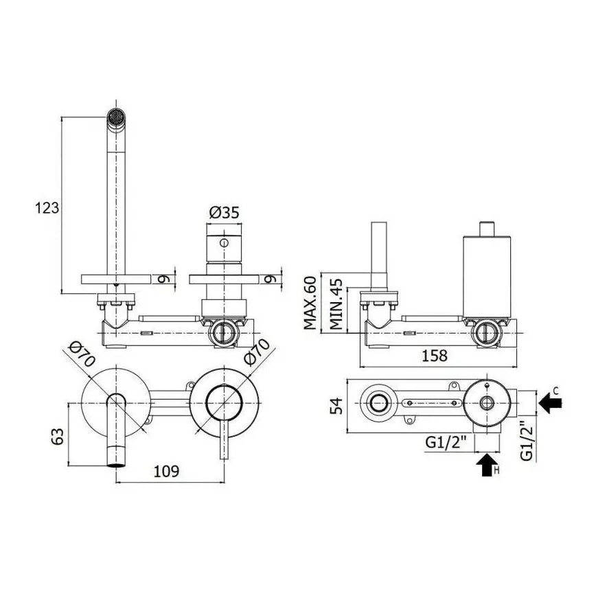 Paffoni - Grifo de lavabo para instalación empotrada LIGHT, acero inoxidable
