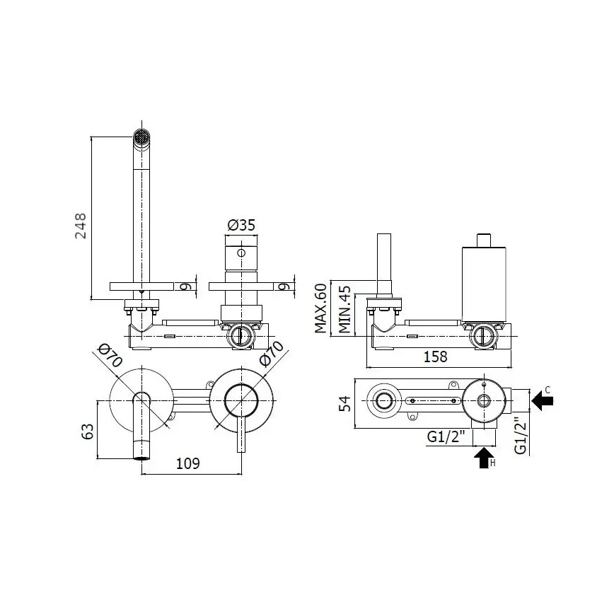 Paffoni - Grifo de lavabo para instalación empotrada LIGHT cromo brillante