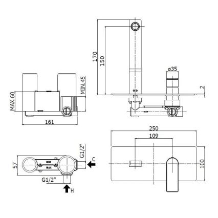 Paffoni - Grifo de lavabo para instalación empotrada TANGO en acero inoxidable