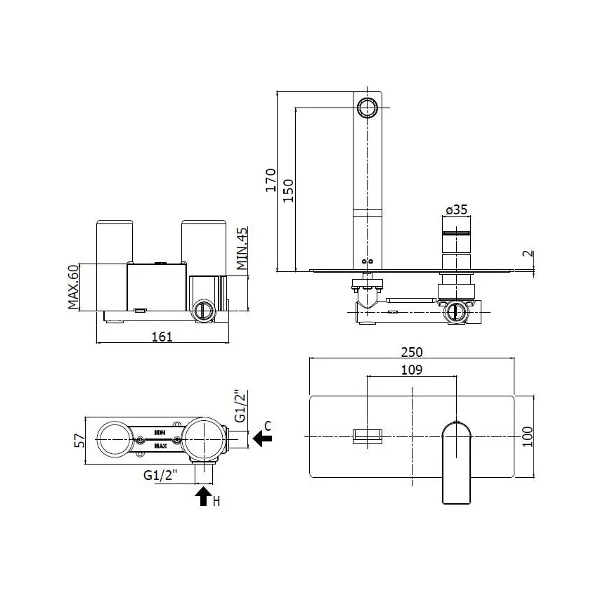 Paffoni - Grifo de lavabo para instalación empotrada TANGO en acero inoxidable