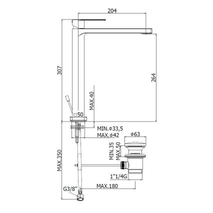 Paffoni - Grifo de lavabo TANGO con válvula de desagüe, acero inoxidable