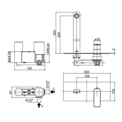 Paffoni - Grifo de lavabo TANGO para instalación empotrada, cromo brillante