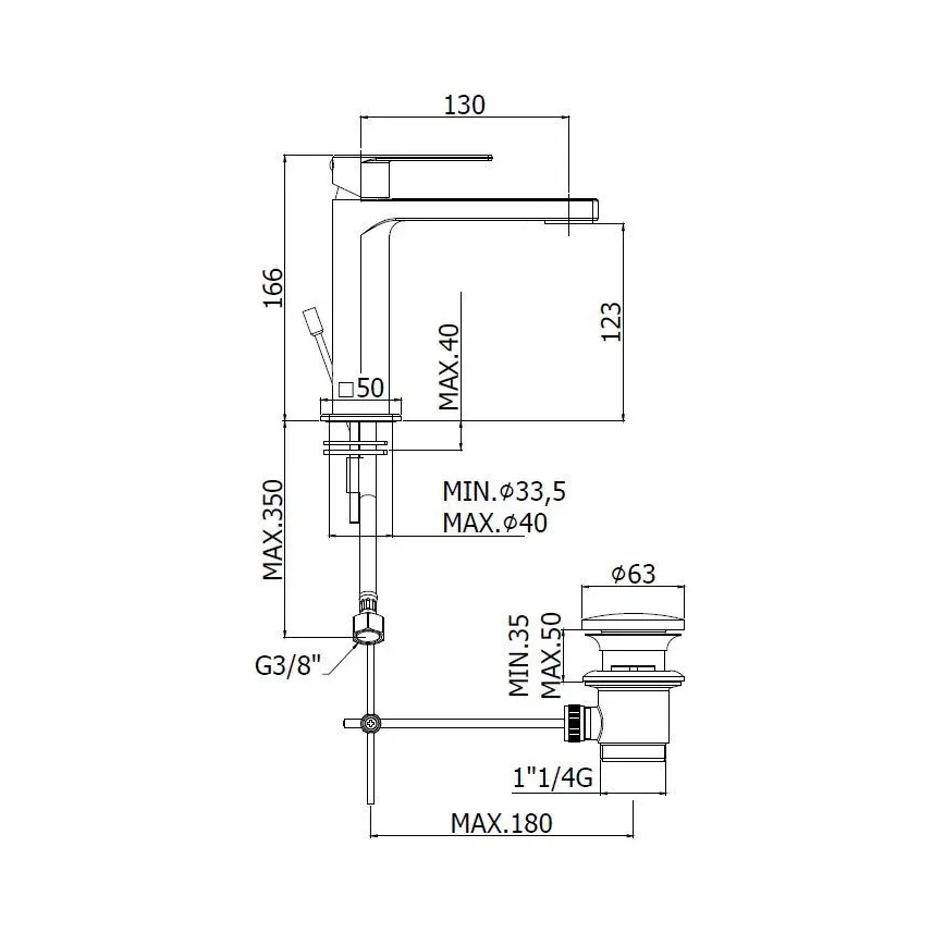 Paffoni - Grifo de lavabo + válvula de desagüe TANGO cromo mate