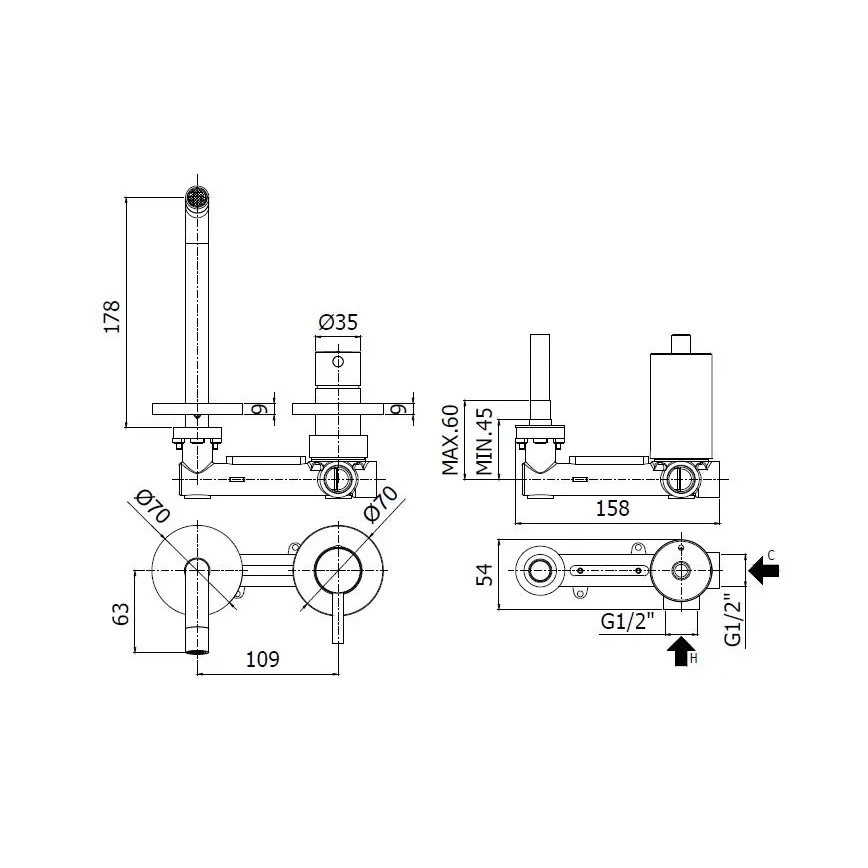 Paffoni - Grifo empotrado para lavabo LIGHT, acabado dorado