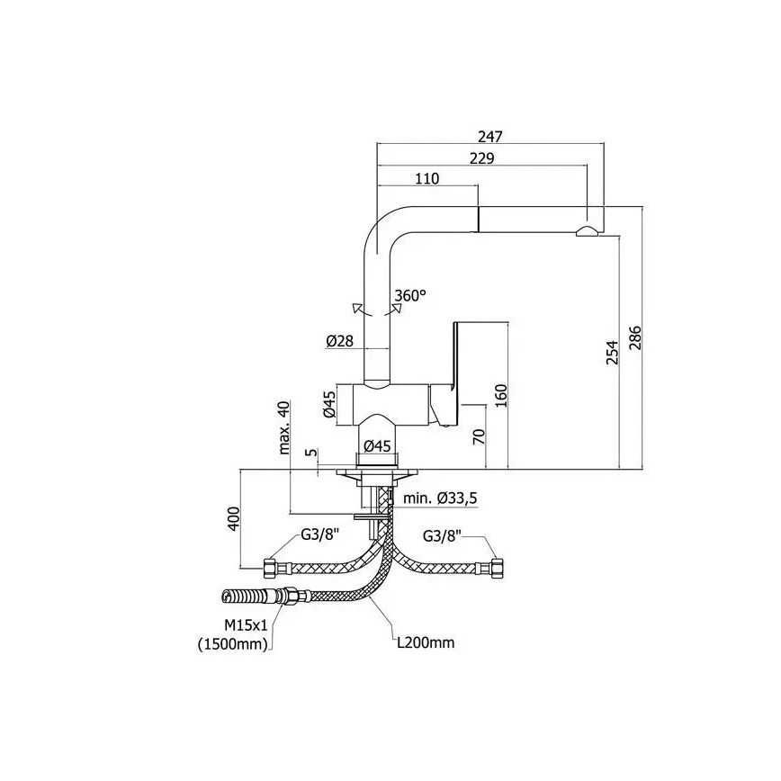 Paffoni - Grifo para fregadero con rociador extraíble RINGO 28,6 cm