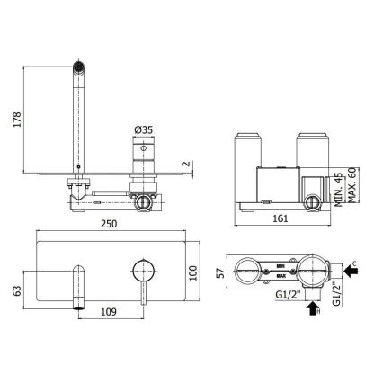 Paffoni - Grifo para lavabo de instalación empotrada LIGHT, acabado oro cepillado