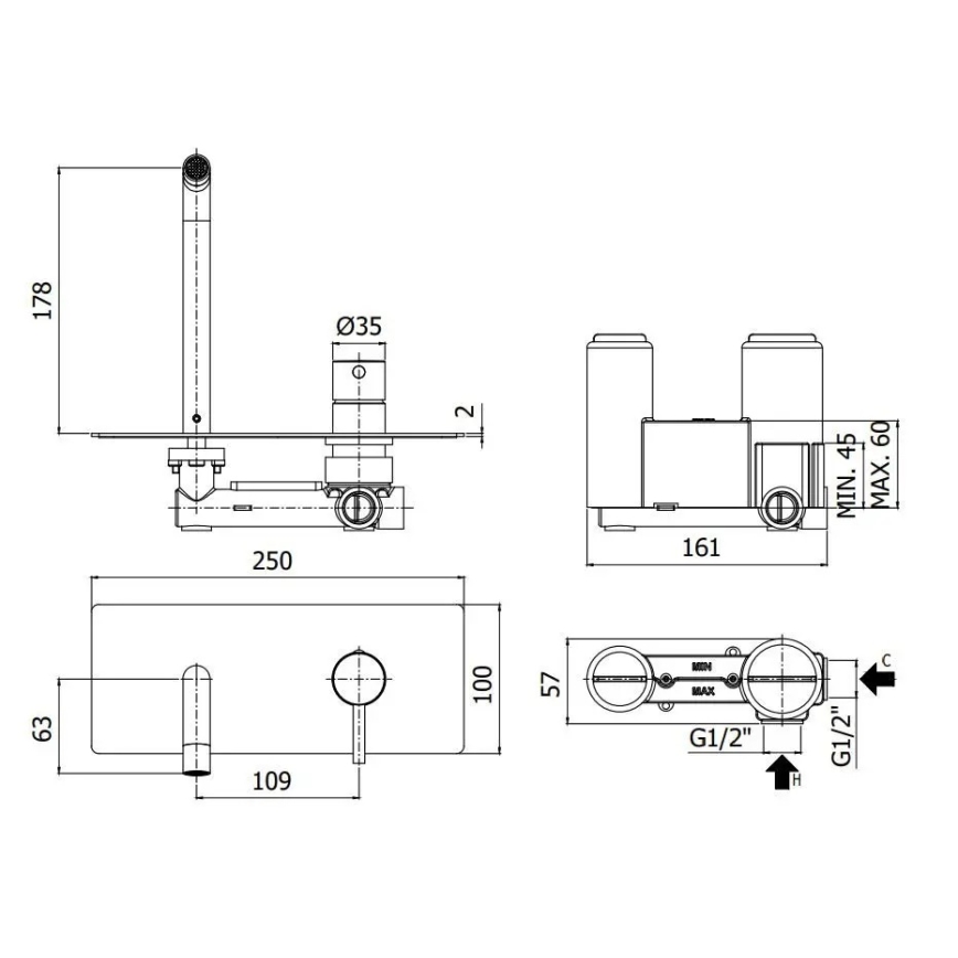 Paffoni - Grifo para lavabo de instalación empotrada LIGHT, acabado oro cepillado