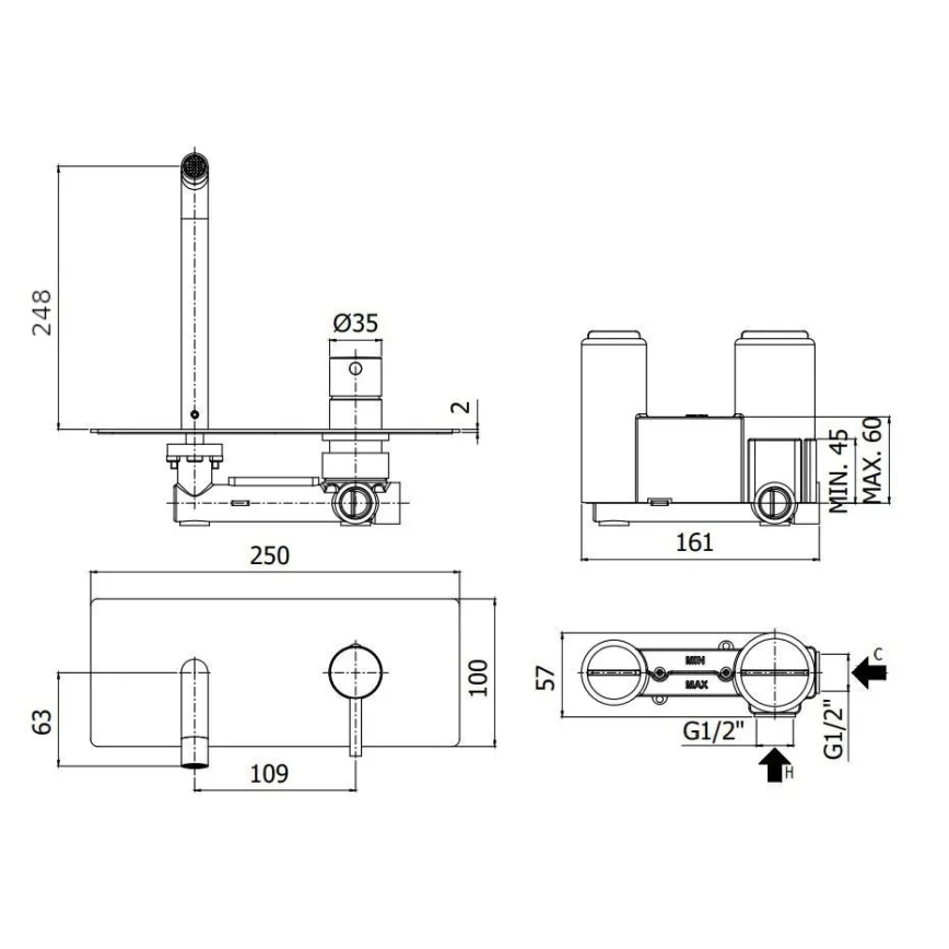 Paffoni - Grifo para lavabo de instalación empotrada LIGHT, acero inoxidable