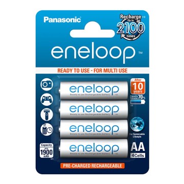 Panasonic Eneloop BK-3MCCE - 4 pilas recargables AA Eneloop NiMH/1,2V/1900mAh