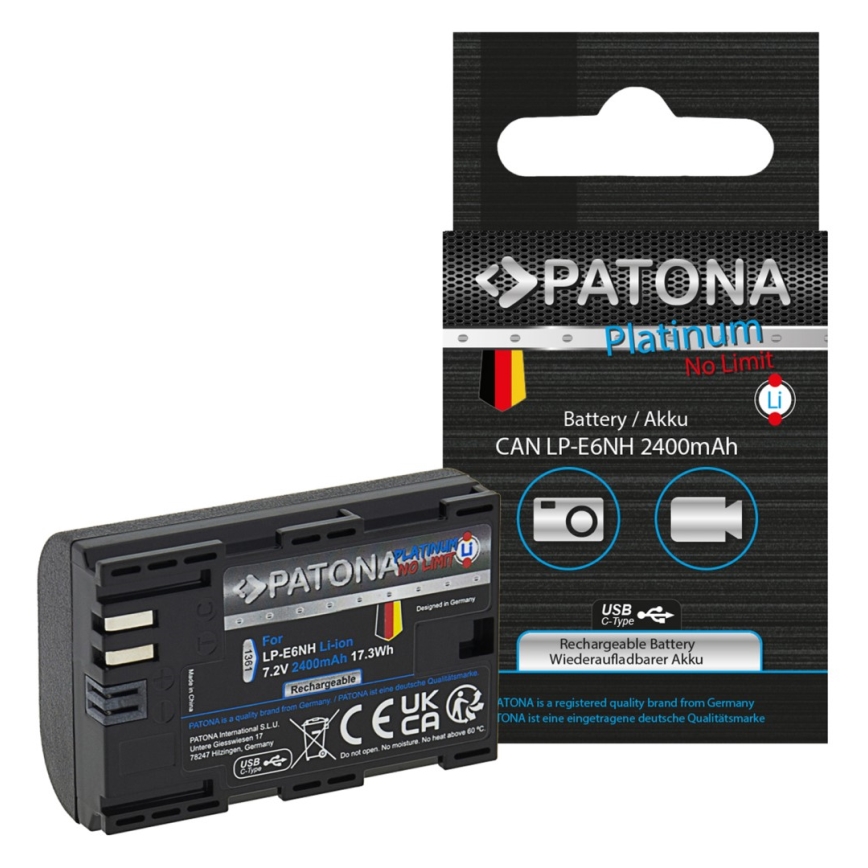 PATONA - Acumulador Canon LP-E6NH 2600mAh Li-Ion Platinum USB-C