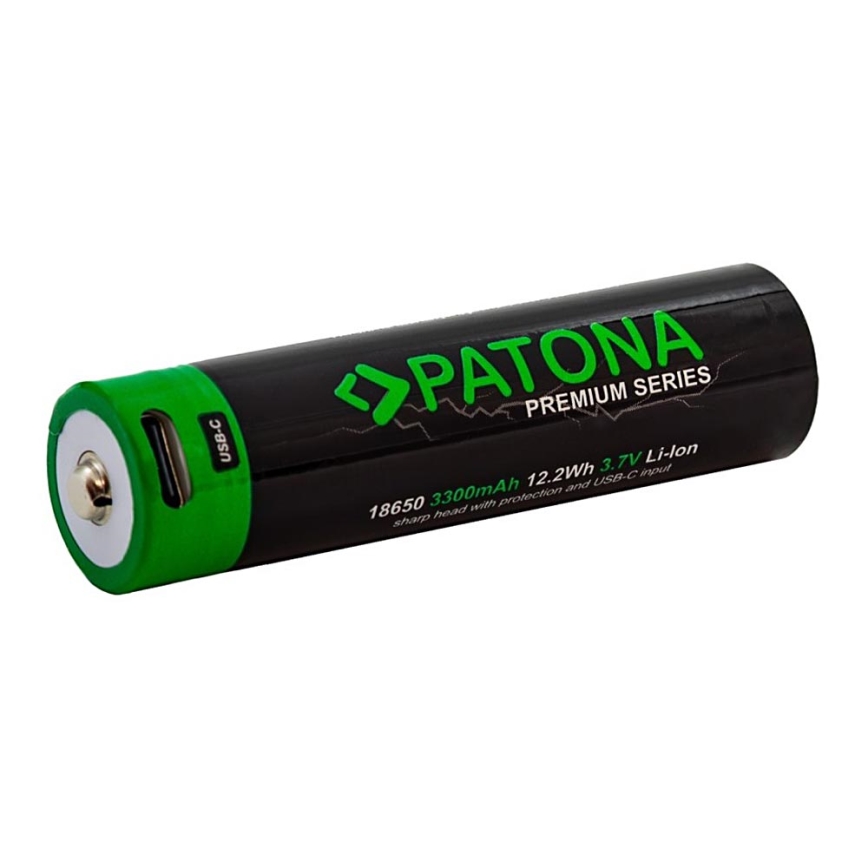 PATONA - Batería 18650 Li-lon 3350mAh PREMIUM 3,7V con cargador USB-C