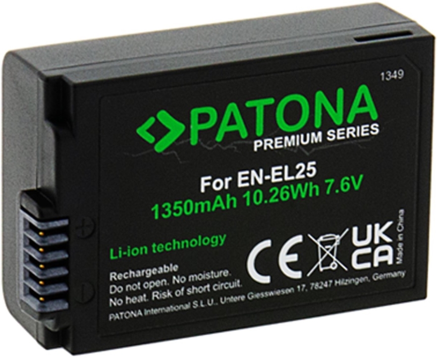 PATONA - Batería Nikon EN-EL25 1350mAh Li-Ion 7,6V Premium Z50/Z fc