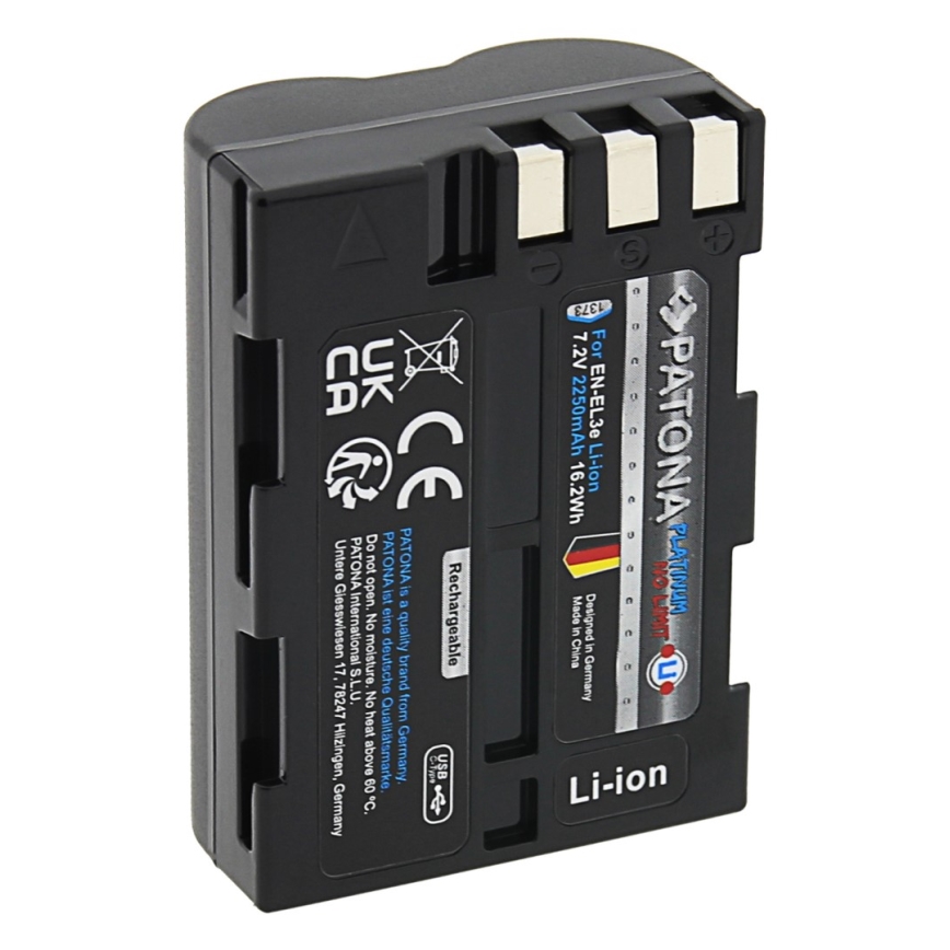 PATONA - Batería Nikon EN-EL3E 2250mAh Li-Ion Platino cargador USB-C
