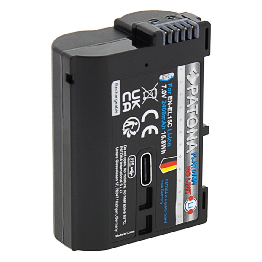 PATONA - Batería para Nikon EN-EL15C 2600 mAh Li-Ion Platinum con USB-C