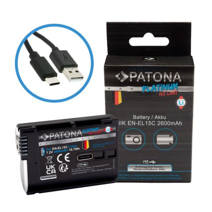 PATONA - Batería para Nikon EN-EL15C 2600 mAh Li-Ion Platinum con USB-C