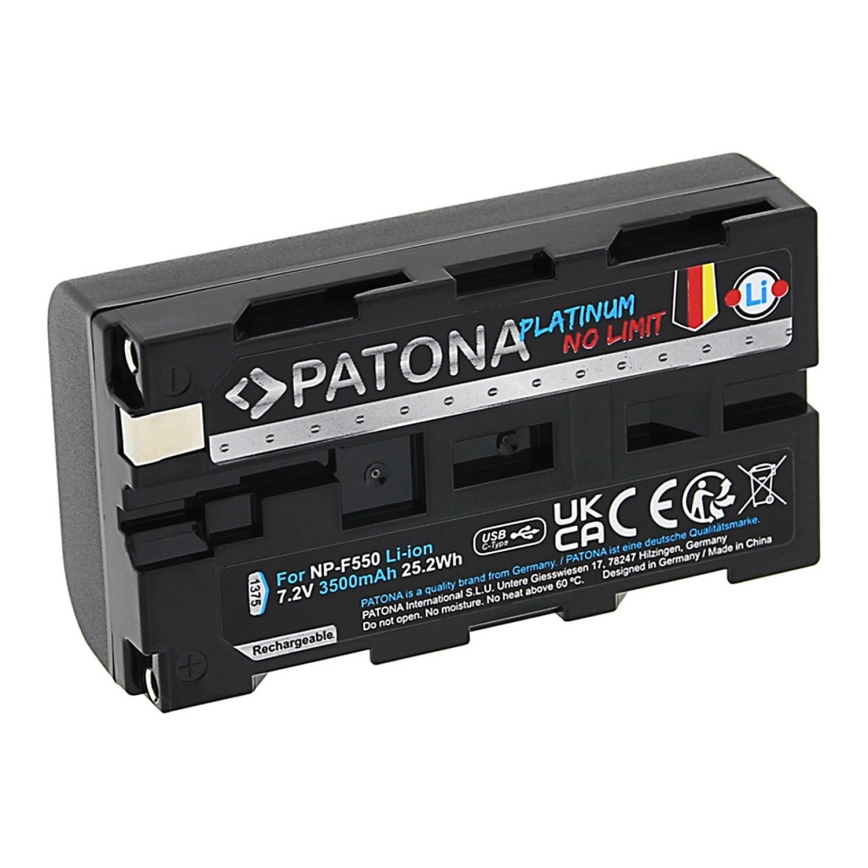 PATONA - Batería recargable Sony NP-F550/F330/F570 3500mAh Li-Ion Platinum con carga USB-C