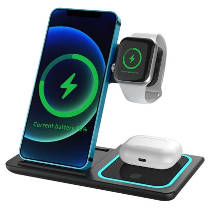 PATONA - Cargador inalámbrico 3en1 para iPhone negro
