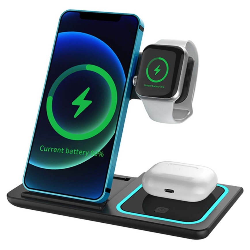 PATONA - Cargador inalámbrico 3en1 para iPhone negro