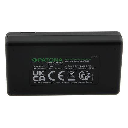 PATONA - Cargador rápido doble Olympus BLX-1 + cable USB-C 0,6m