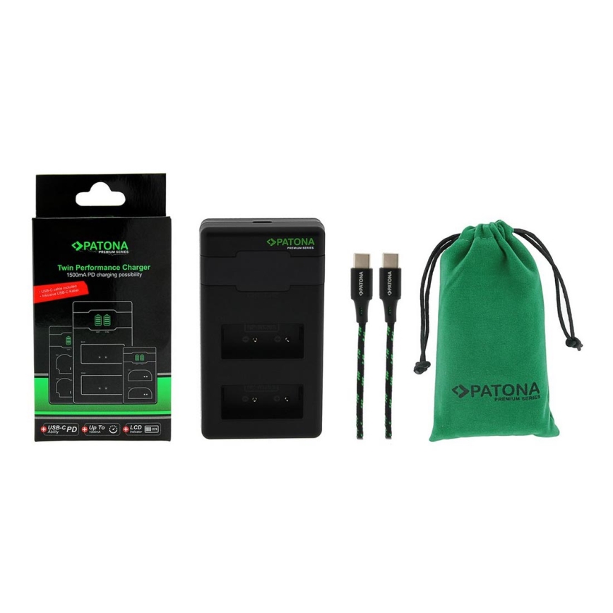 PATONA - Cargador rápido dual para Fuji NP-W126 + cable USB-C de 0,6 m