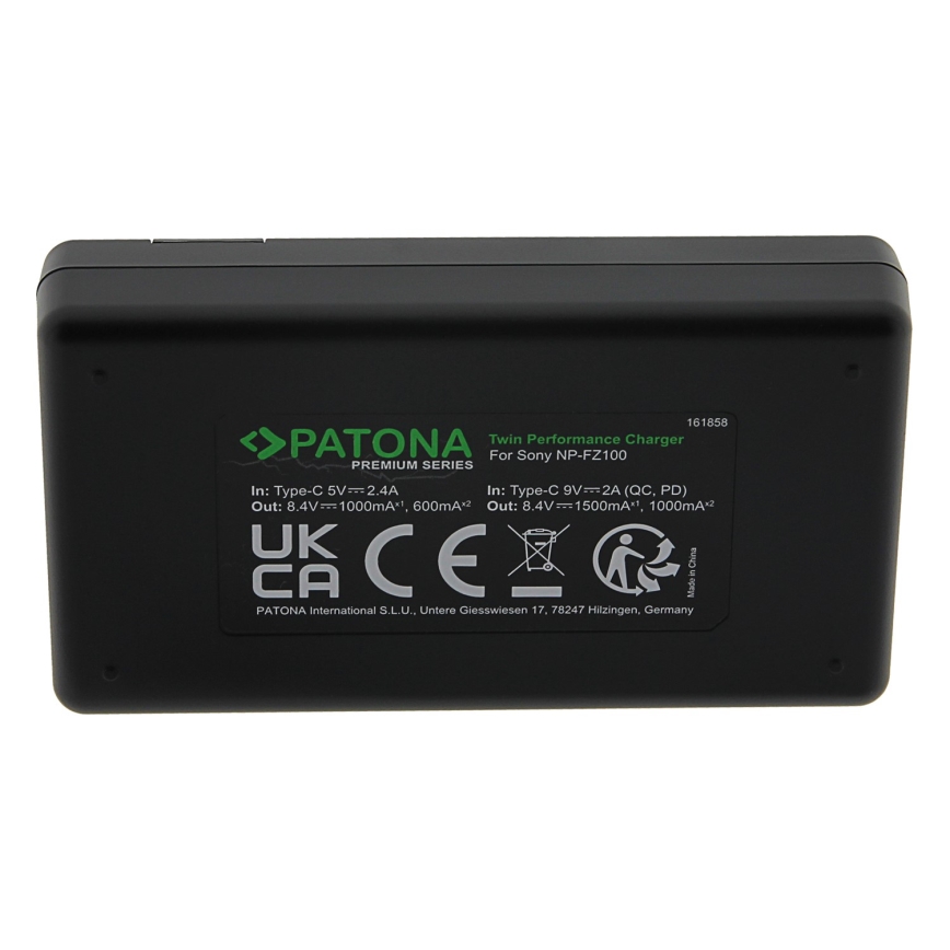 PATONA - Cargador rápido dual Sony NP-FZ100 + cable USB-C 0,6m
