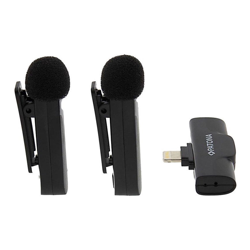 PATONA - SET 2x Micrófono inalámbrico con clip para iPhones USB-C 5V 50 mAh