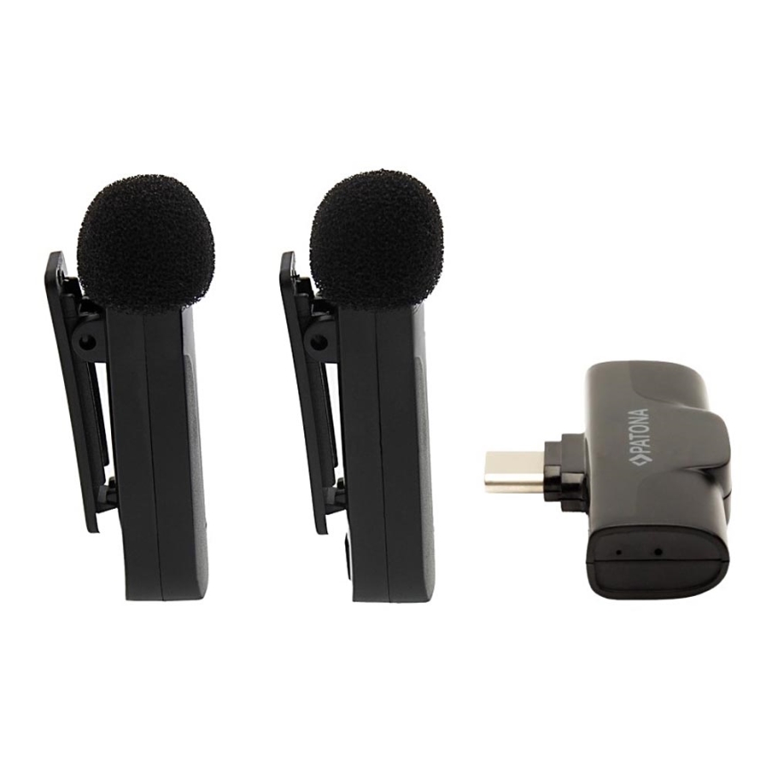 PATONA - SET 2x Micrófono inalámbrico con clip para smartphones USB-C 5V 50 mAh
