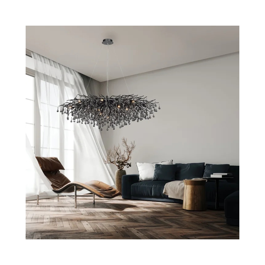 Paul Neuhaus 2031-18 - Lámpara colgante con cable ICICLE 15xG9/40W/230V 75x150 cm negra