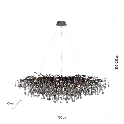 Paul Neuhaus 2031-18 - Lámpara colgante con cable ICICLE 15xG9/40W/230V 75x150 cm negra
