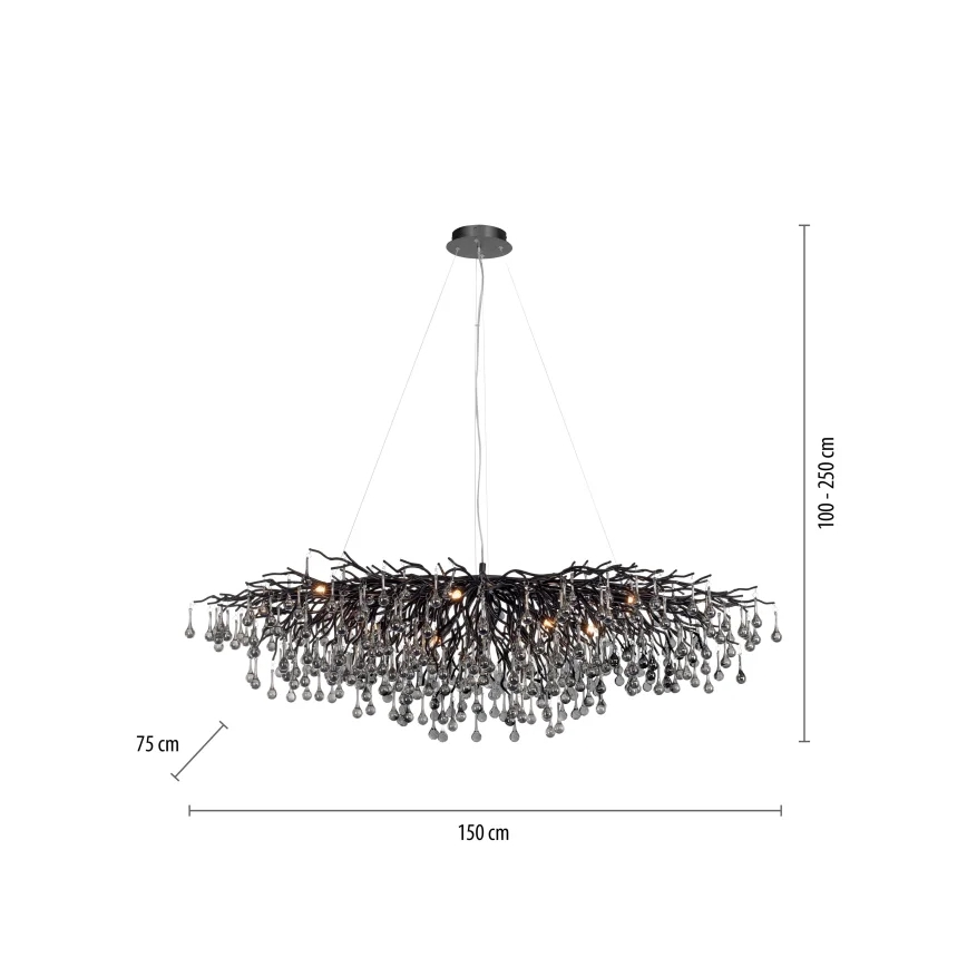 Paul Neuhaus 2031-18 - Lámpara colgante con cable ICICLE 15xG9/40W/230V 75x150 cm negra