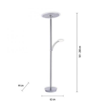 Paul Neuhaus 673-55 - Lámpara de pie LED regulable ARTUR 2xLED/21W/230V+1xLED/6W cromo brillante