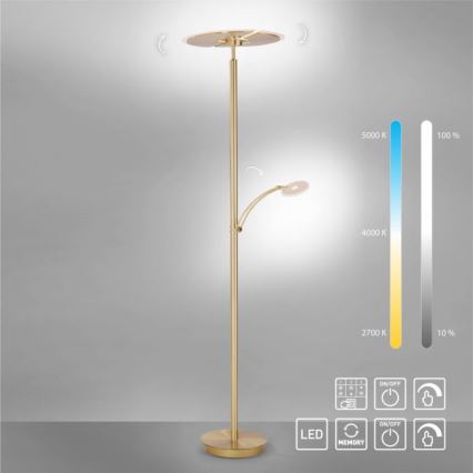 Paul Neuhaus 673-60 - Lámpara de pie LED regulable ARTUR 2xLED/21W/230V+1xLED/6W dorado