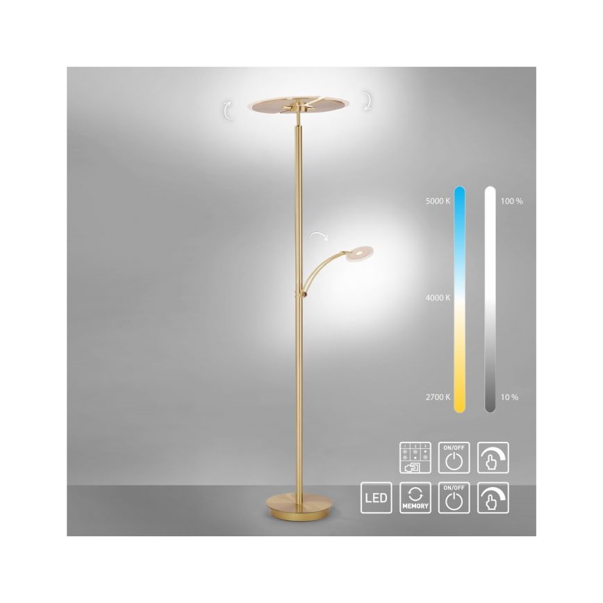 Paul Neuhaus 673-60 - Lámpara de pie LED regulable ARTUR 2xLED/21W/230V+1xLED/6W dorado