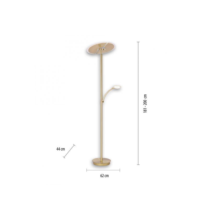 Paul Neuhaus 673-60 - Lámpara de pie LED regulable ARTUR 2xLED/21W/230V+LED/6W dorada