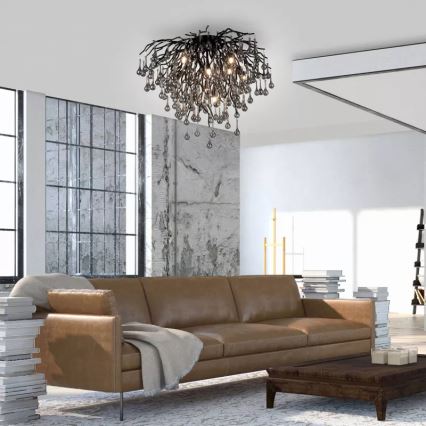 Paul Neuhaus 8091-18 - Lámpara de techo de superficie ICICLE 9xG9/40W/230V diámetro 50 cm negra