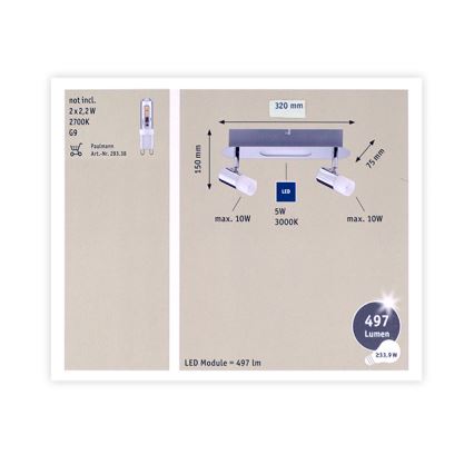 Paulmann 66647 - Foco LED empotrable 2xG9/10W/230V + LED/5W