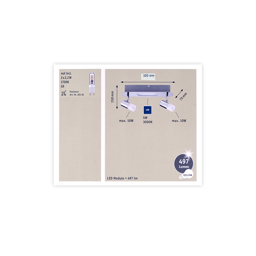Paulmann 66647 - Foco LED empotrable 2xG9/10W/230V + LED/5W